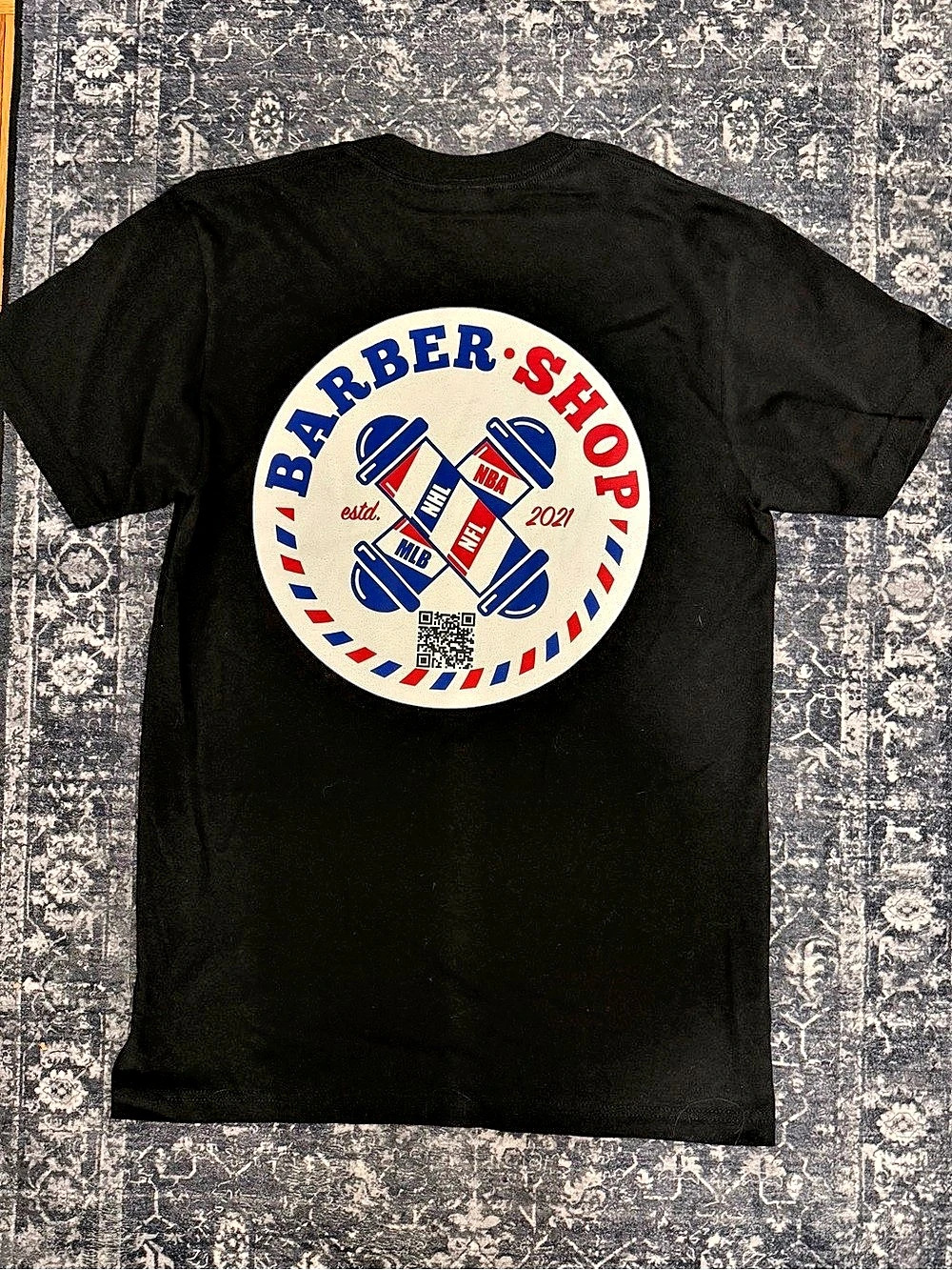 Barber Shop Sports Graphic Tee NFL NBA MLB NHL Black M NWOT